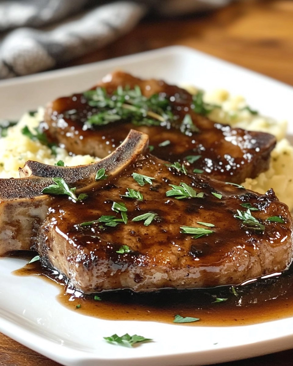 Balsamic Pork Chops with Cauli Mash