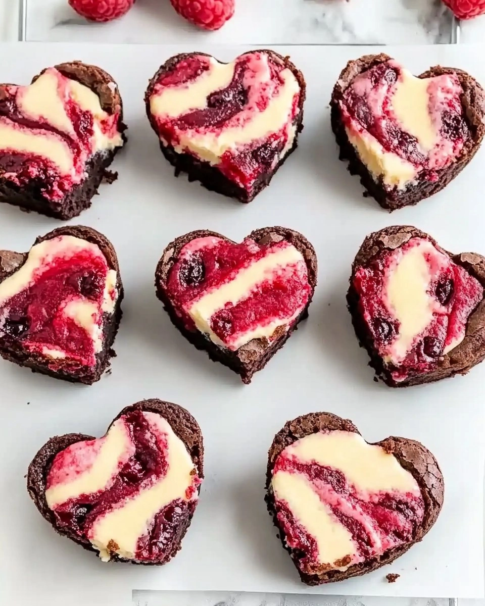 Heart Shaped Brownies (with Raspberry Swirl and Cheesecake Topping)