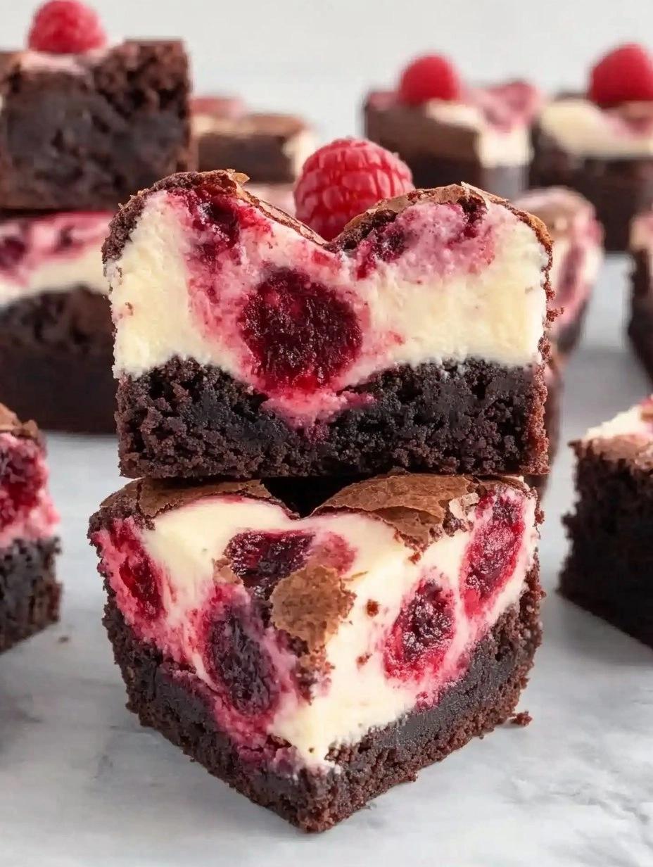 Heart Shaped Brownies (with Raspberry Swirl and Cheesecake Topping)