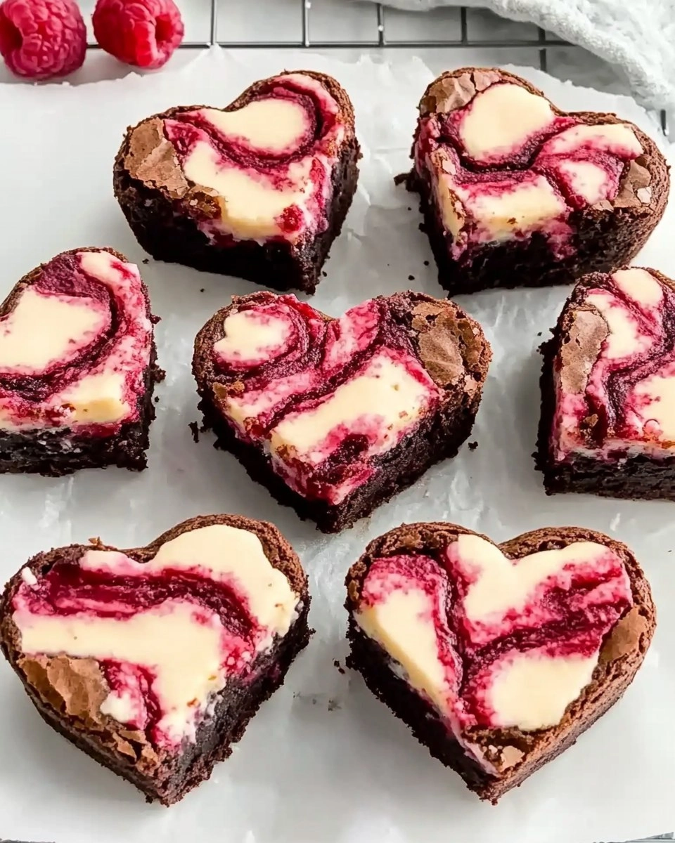 Heart Shaped Brownies (with Raspberry Swirl and Cheesecake Topping)