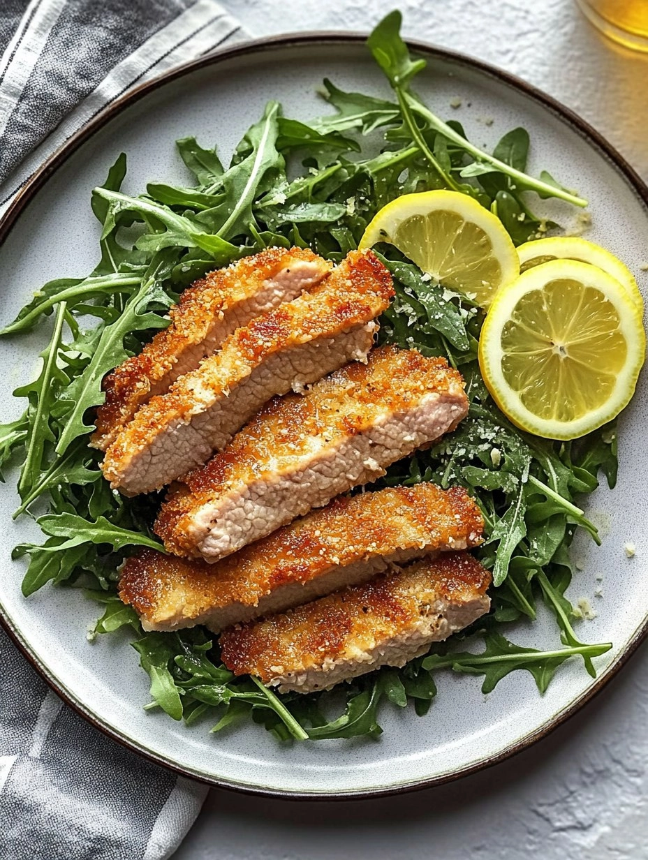 Pork Milanese with Lemon Parmesan Arugula