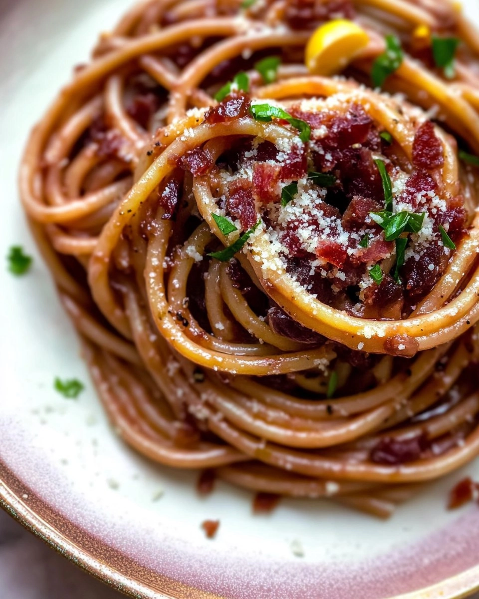 Red Wine Bucatini with Pancetta
