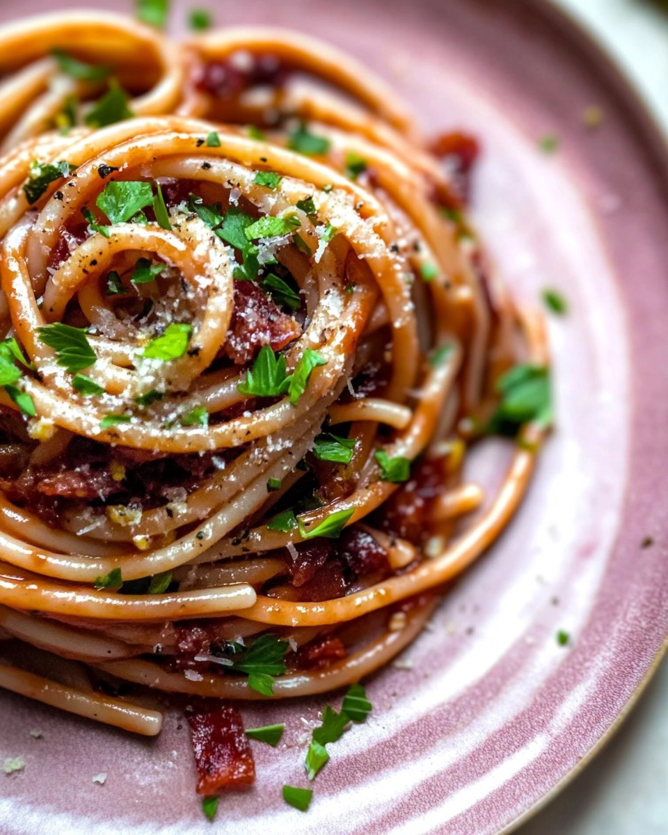 Red Wine Bucatini with Pancetta