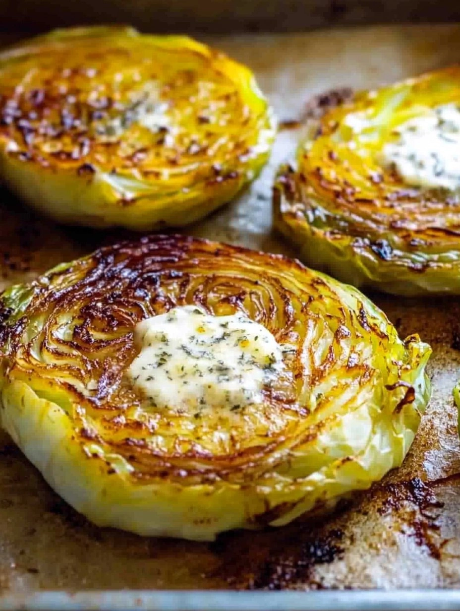 Crispy Roasted Parmesan Cabbage Steaks with Garlic Herb Butter