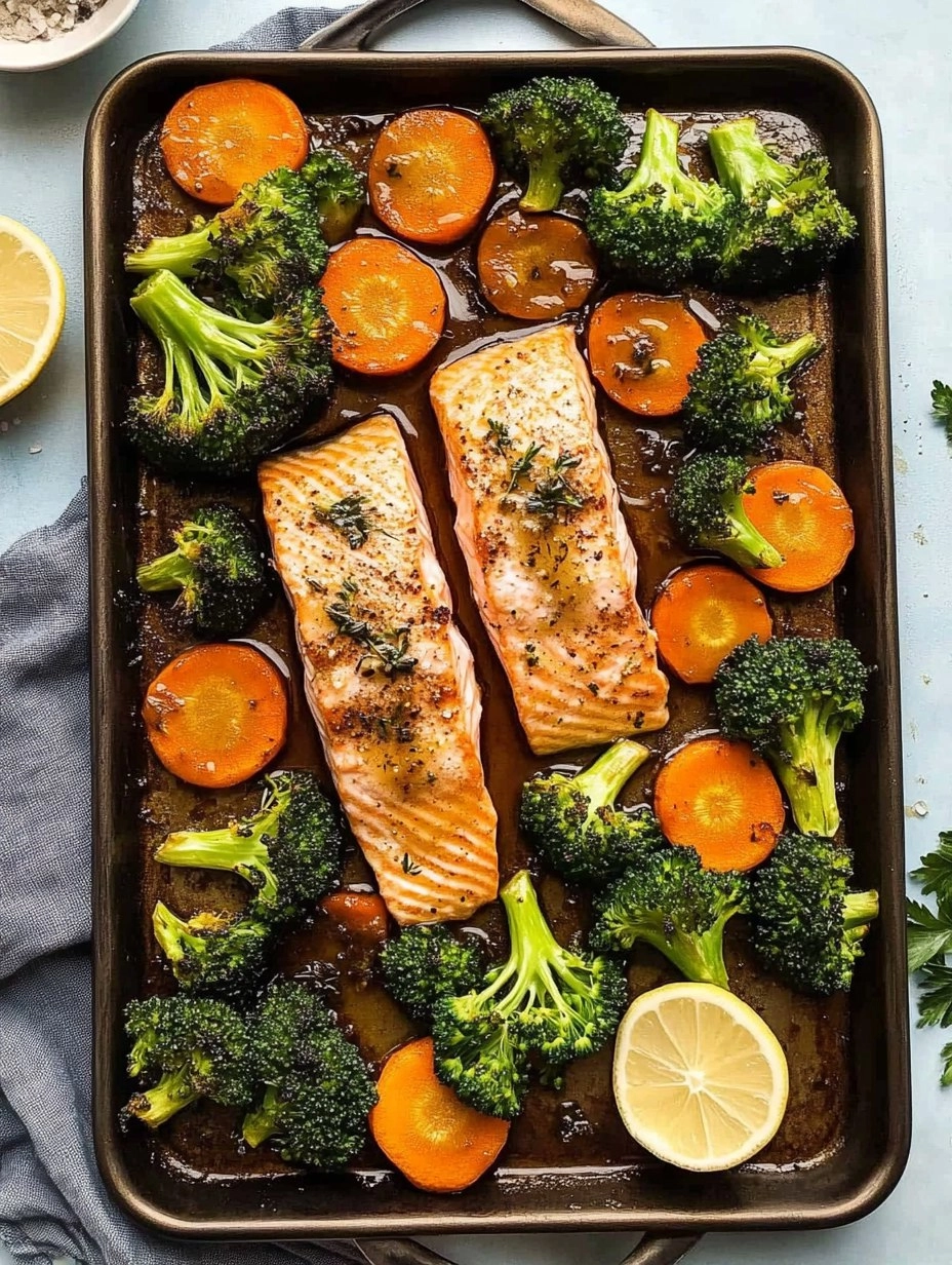 Honey Garlic Sheet-Pan Salmon with Broccoli & Carrots