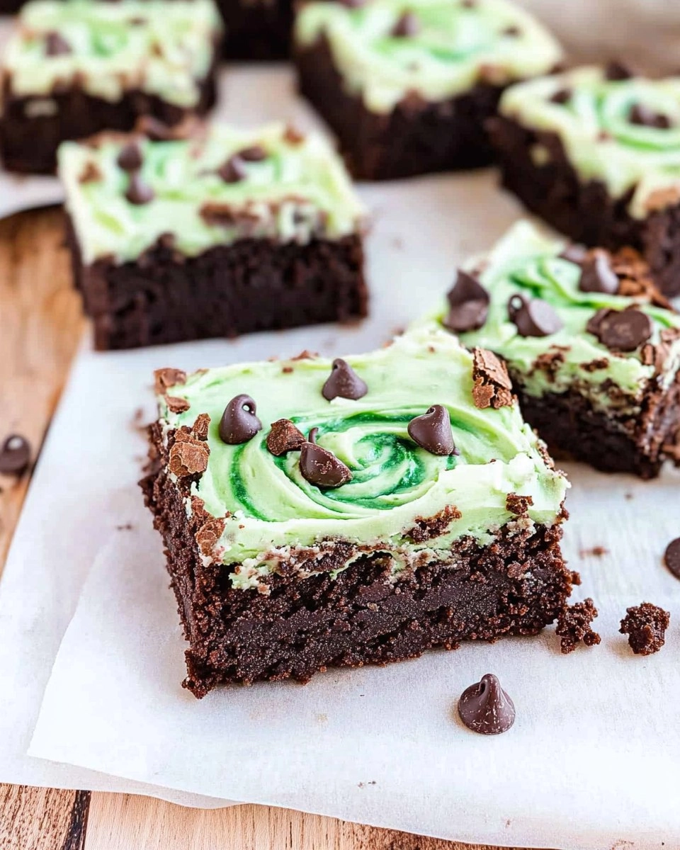 Mint Chocolate Chip Brownies with Green Swirl Frosting