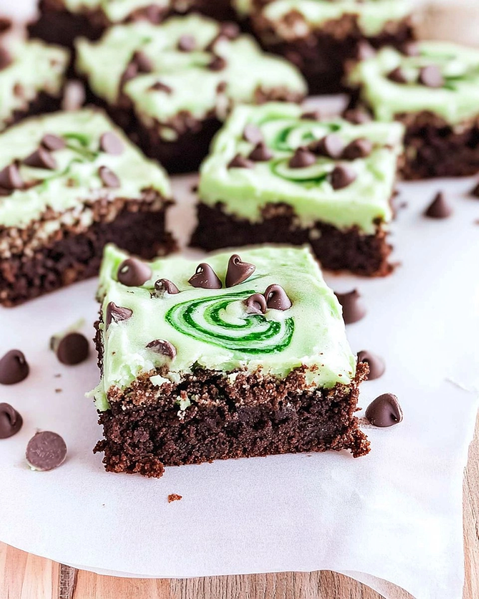 Mint Chocolate Chip Brownies with Green Swirl Frosting