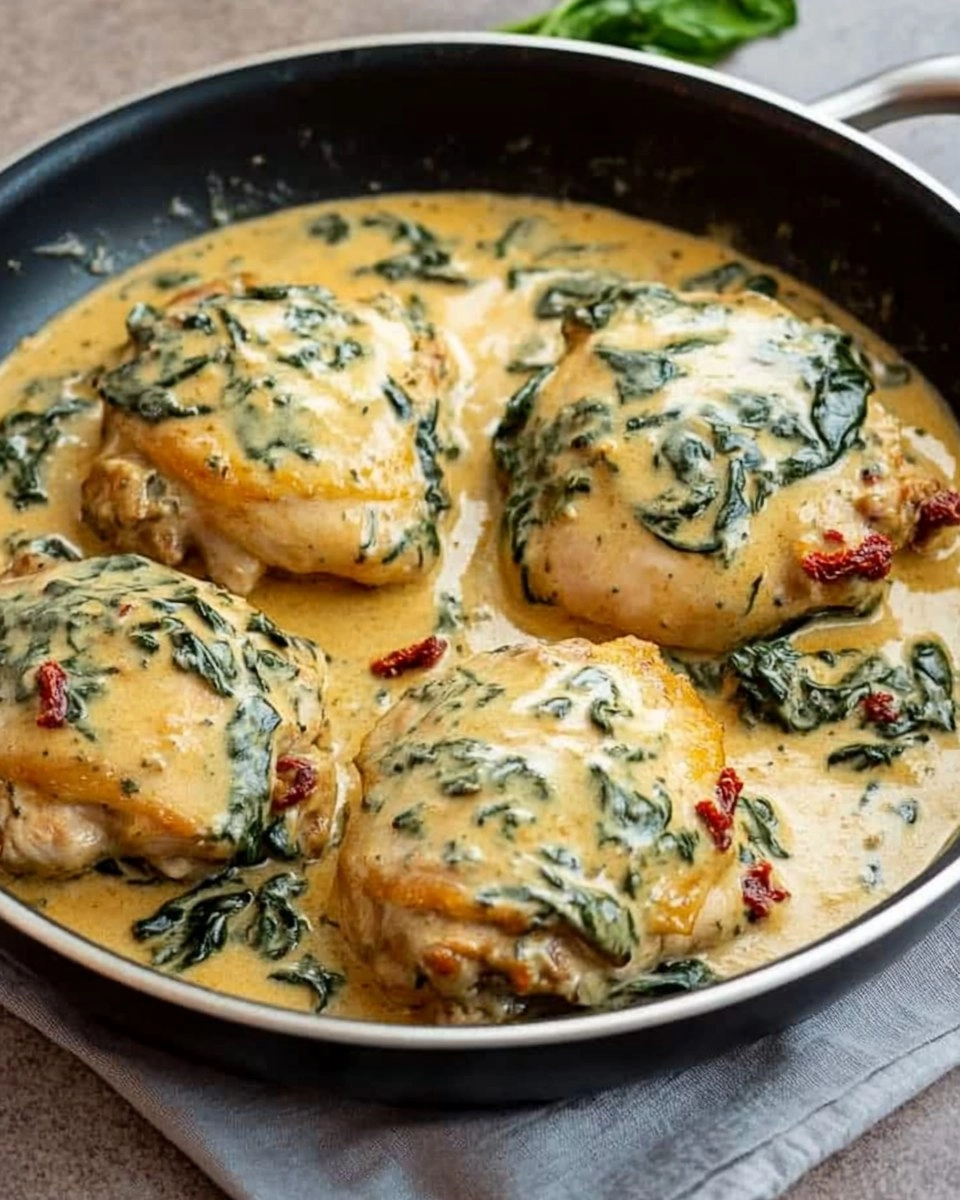One-Pan Creamy Tuscan Chicken Thighs with Spinach & Sun-Dried Tomatoes