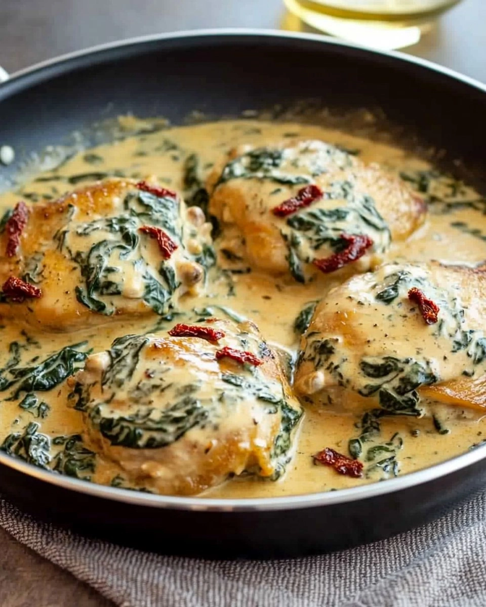 One-Pan Creamy Tuscan Chicken Thighs with Spinach & Sun-Dried Tomatoes