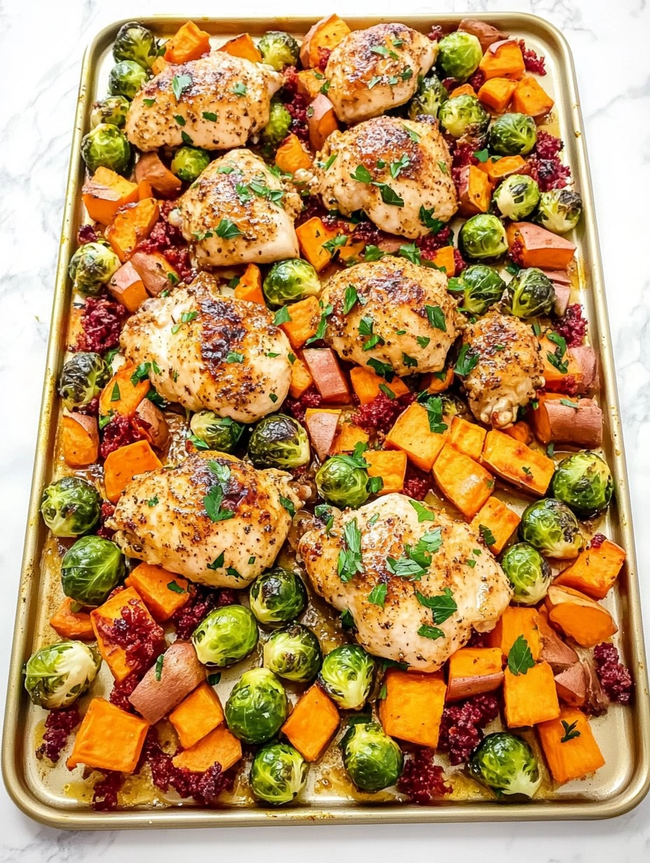 Sheet-Pan Maple Dijon Chicken with Brussels Sprouts & Sweet Potatoes