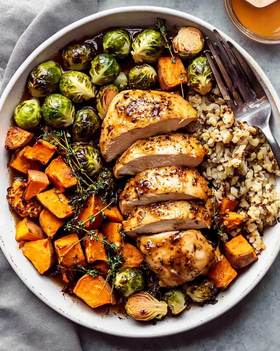 Sheet-Pan Maple Dijon Chicken with Brussels Sprouts & Sweet Potatoes
