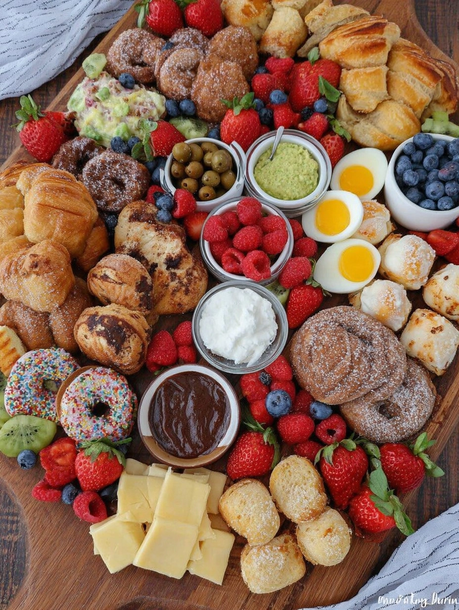 Spring Brunch Board with Eggs, Pastries, Fruit & Dips