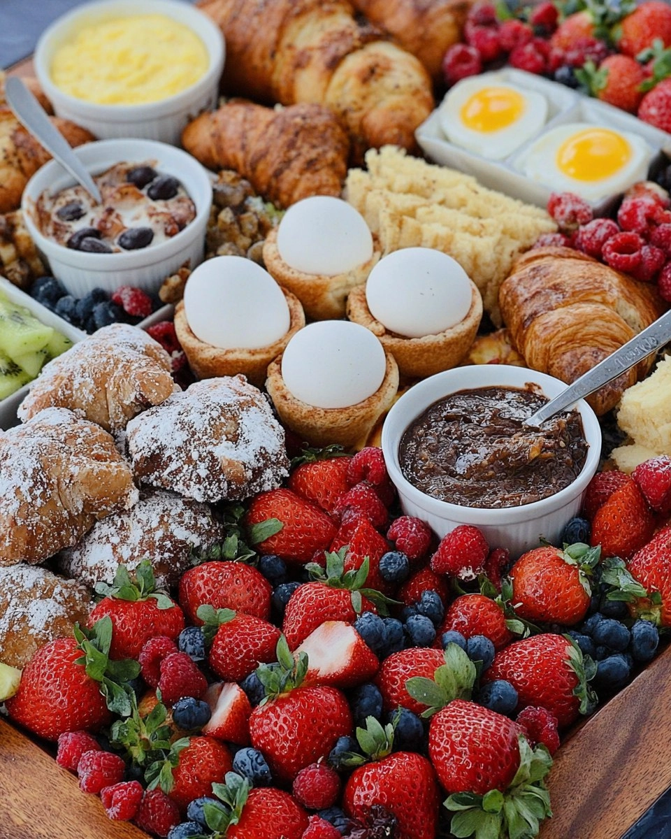 Spring Brunch Board with Eggs, Pastries, Fruit & Dips