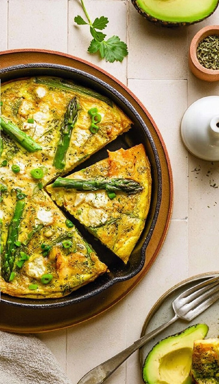 Asparagus Frittata with Goat Cheese & Sweet Potatoes