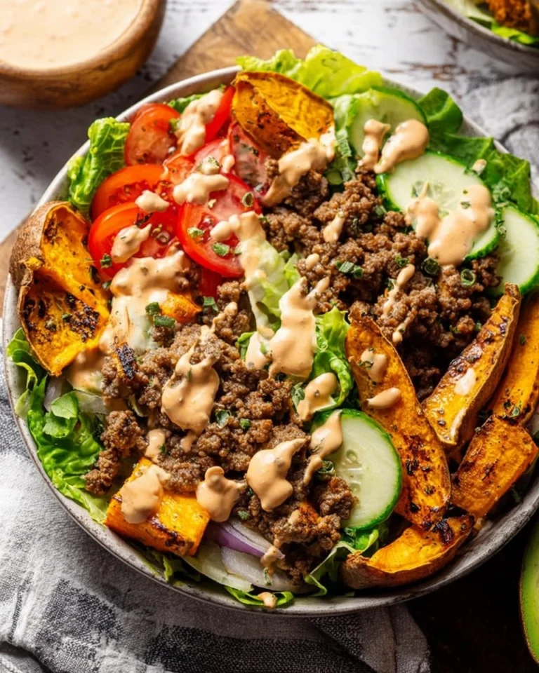 Burger-Bowls-with-Chipotle-Ranch-Sweet-Potato-Fries-Recipe