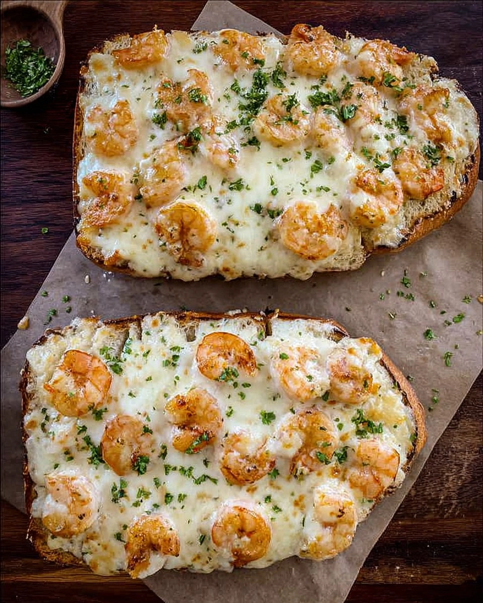 Shrimp Alfredo Garlic Bread
