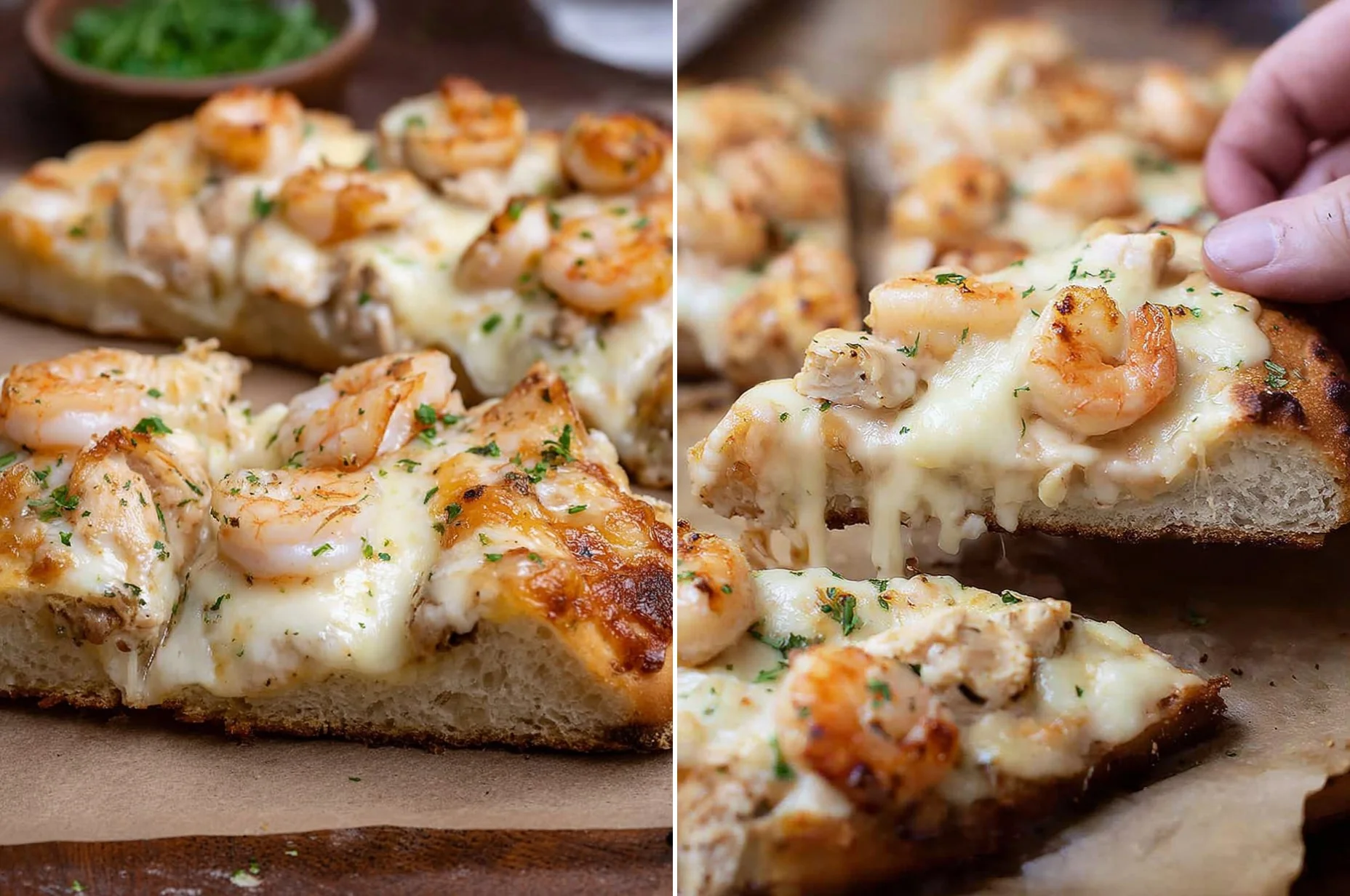 Shrimp Alfredo Garlic Bread