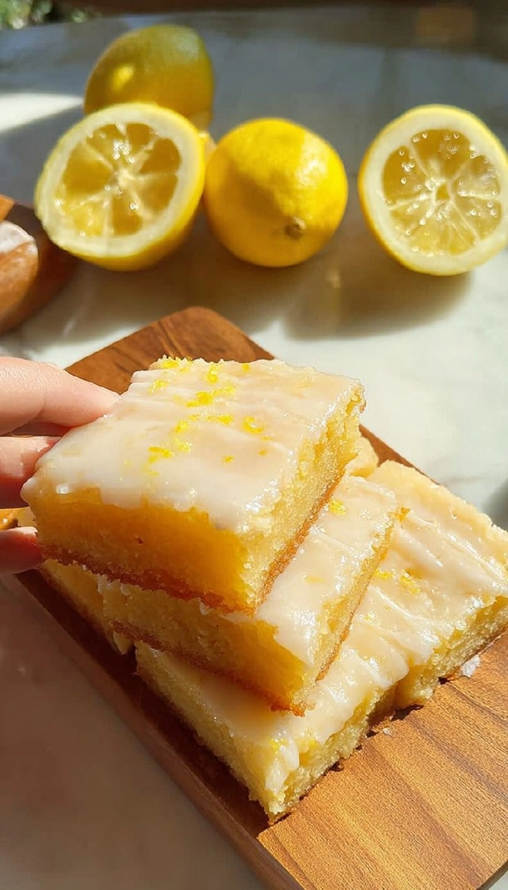 Soft and Bright Lemon Brownies with White Chocolate Glaze