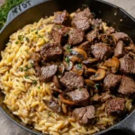 Steak-Bites-with-Creamy-Mushroom-Orzo-Recipe