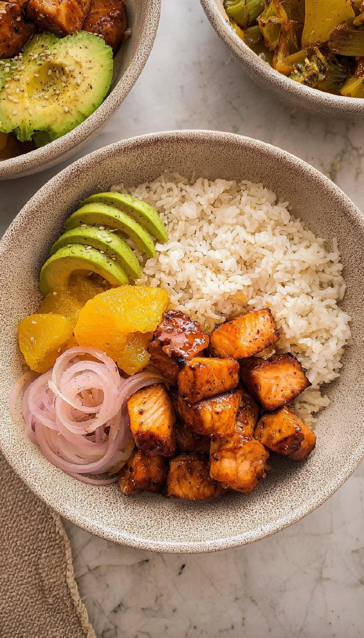 Sticky Orange Salmon Bowls