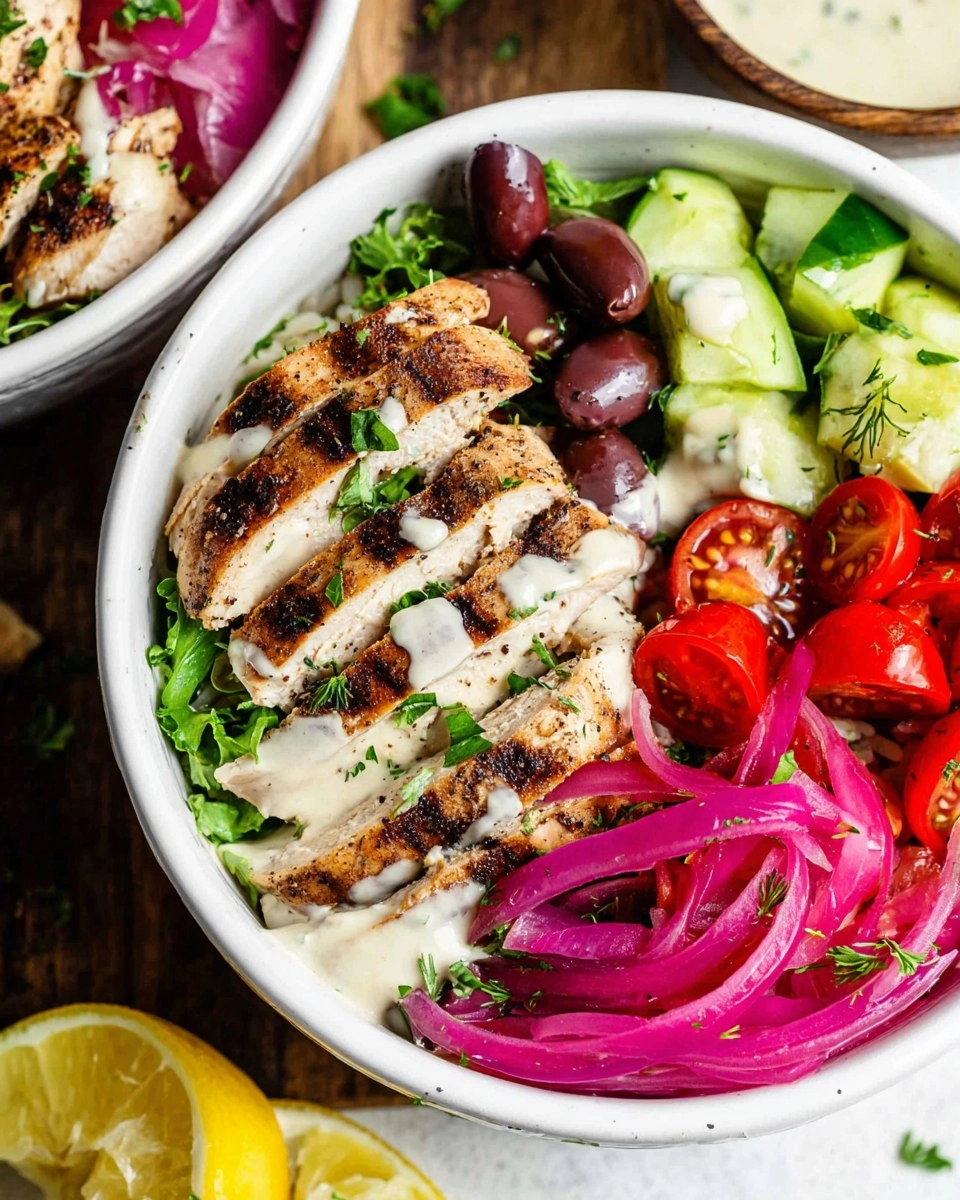 Greek Chicken Bowls with Lemon Garlic Tahini Sauce (Healthy Mediterranean Bowls)