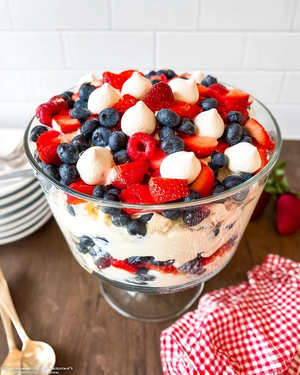 Red White and Blue Cheesecake Salad | Patriotic No-Bake Dessert for the 4th of July