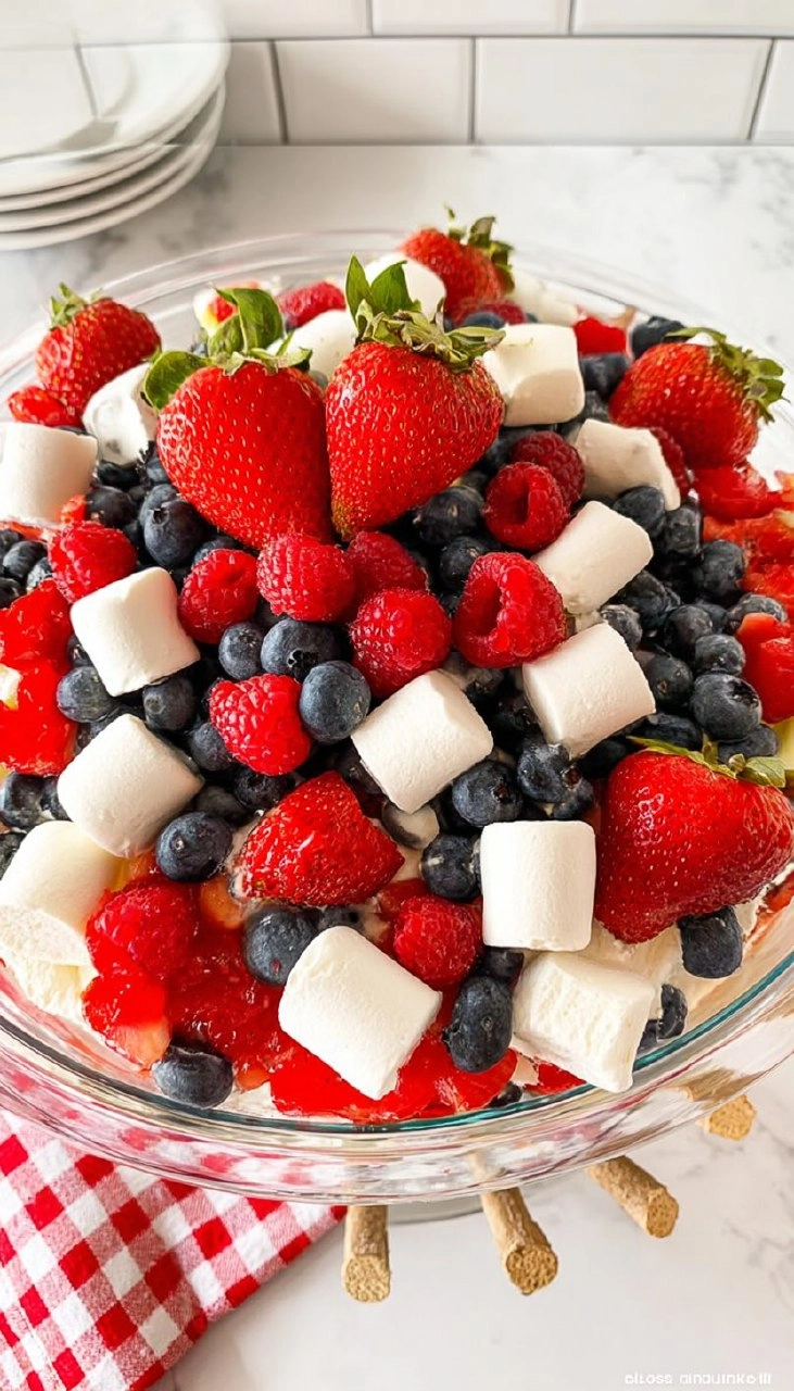 Red White and Blue Cheesecake Salad | Patriotic No-Bake Dessert for the 4th of July