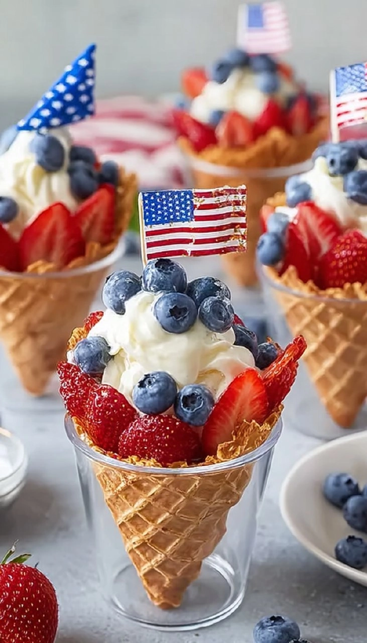 No-Bake 4th of July Patriotic Fruit Cones