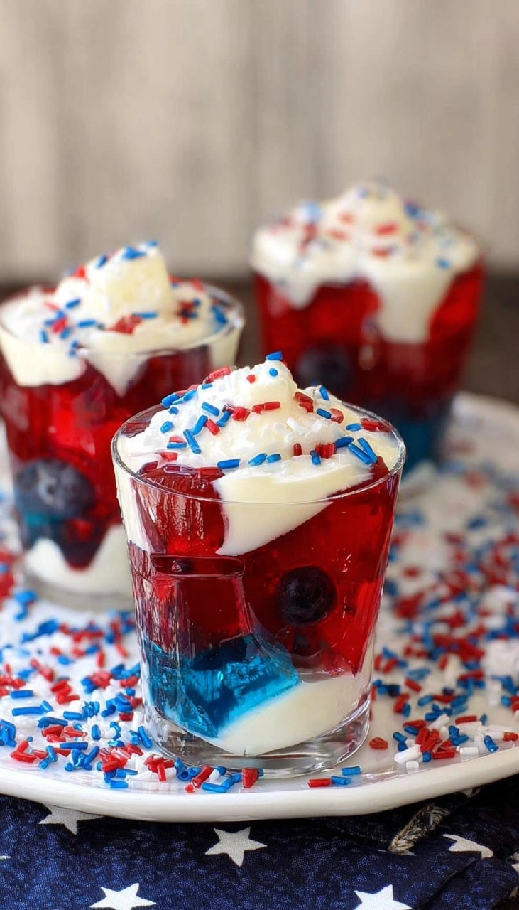 Red, White, and Blue Jello with Cream