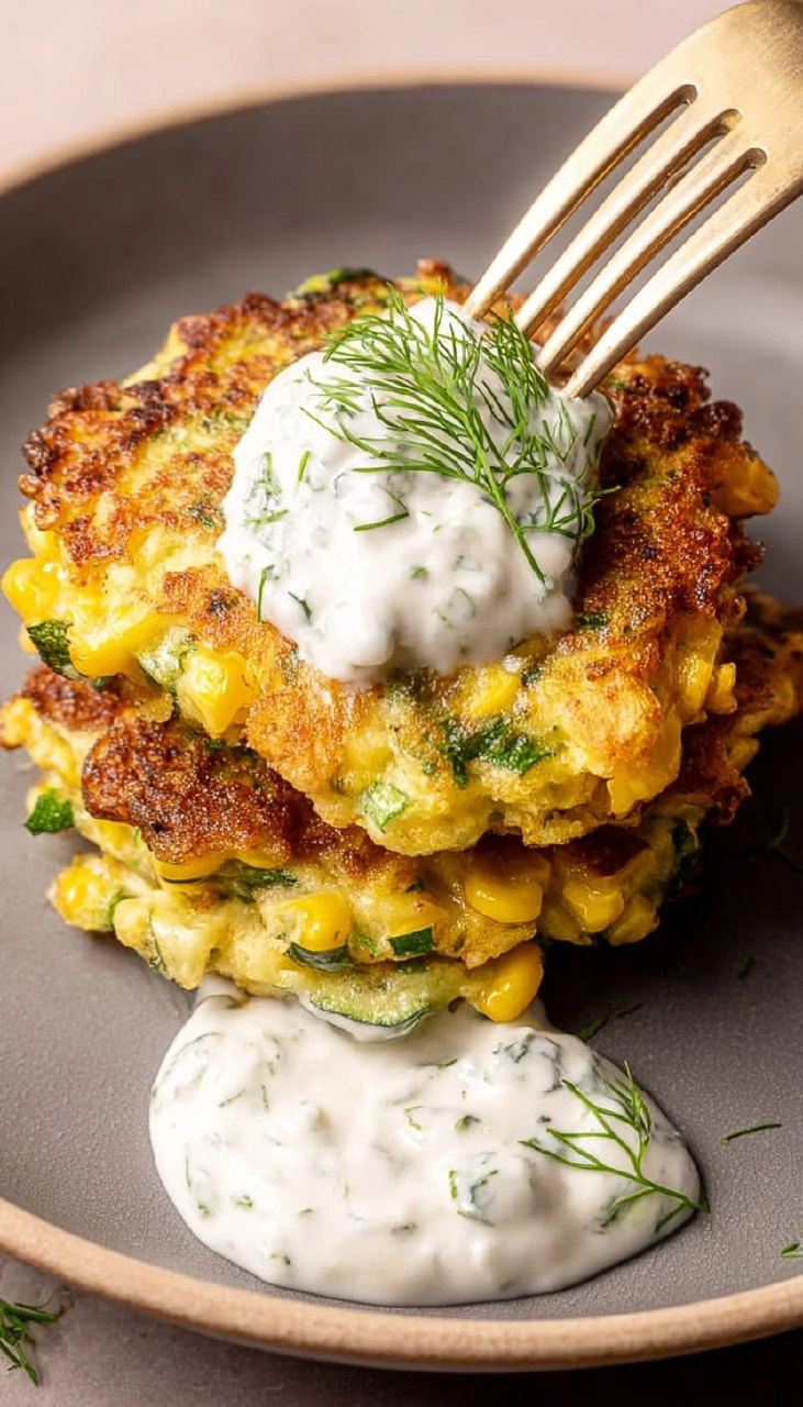 Corn and Zucchini Fritters with Herb Yogurt Sauce