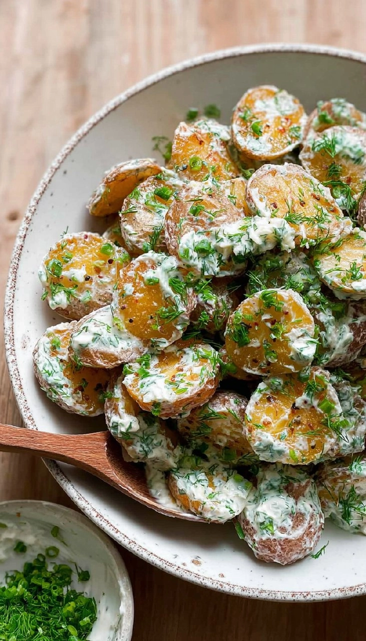Crispy Potato Salad with Creamy Herb Yogurt Dressing
