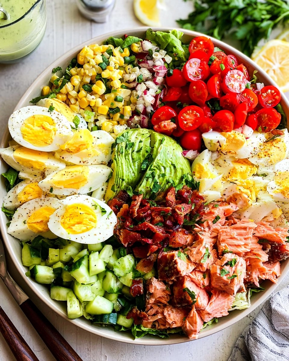 Salmon Cobb Salad with Avocado and Bacon (Whole30, Keto)