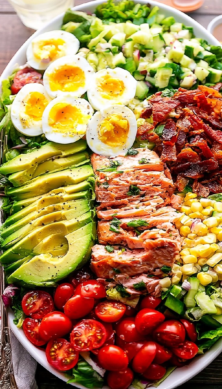 Salmon Cobb Salad with Avocado and Bacon (Whole30, Keto)