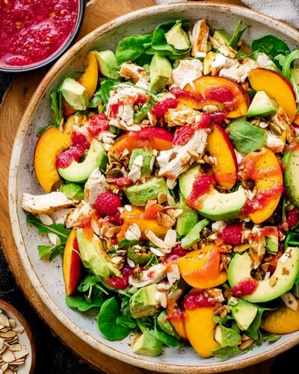 Chicken Salad with Peaches, Avocado & Fresh Raspberry Dressing 109 Chicken Salad with Peaches, Avocado & Fresh Raspberry Dressing
