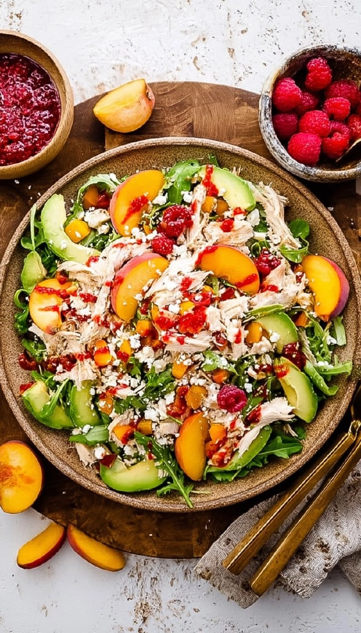 Chicken Salad with Peaches, Avocado & Fresh Raspberry Dressing 110 Chicken Salad with Peaches, Avocado & Fresh Raspberry Dressing
