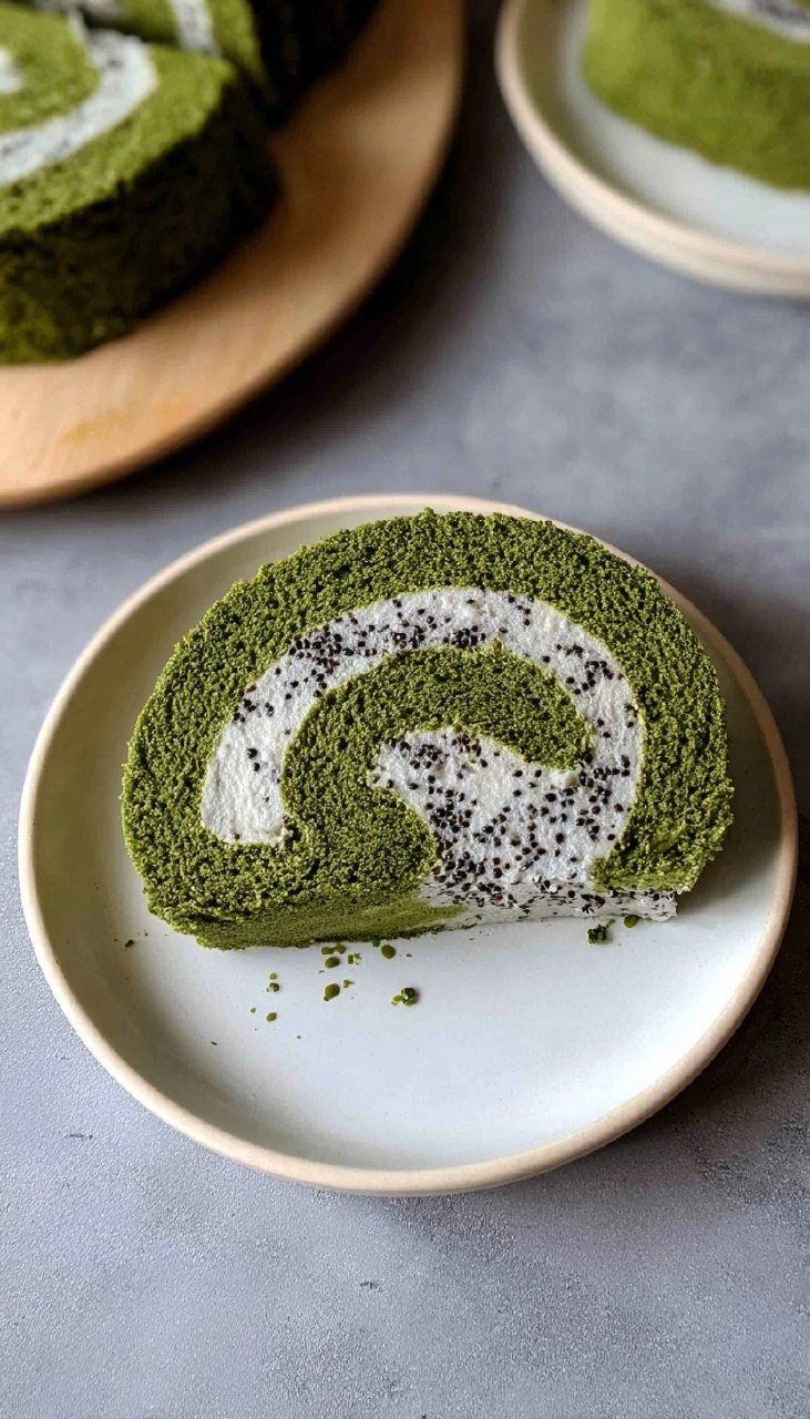 Matcha Swiss Roll Cake with Black Sesame Mousse 105 Matcha Swiss Roll Cake with Black Sesame Mousse