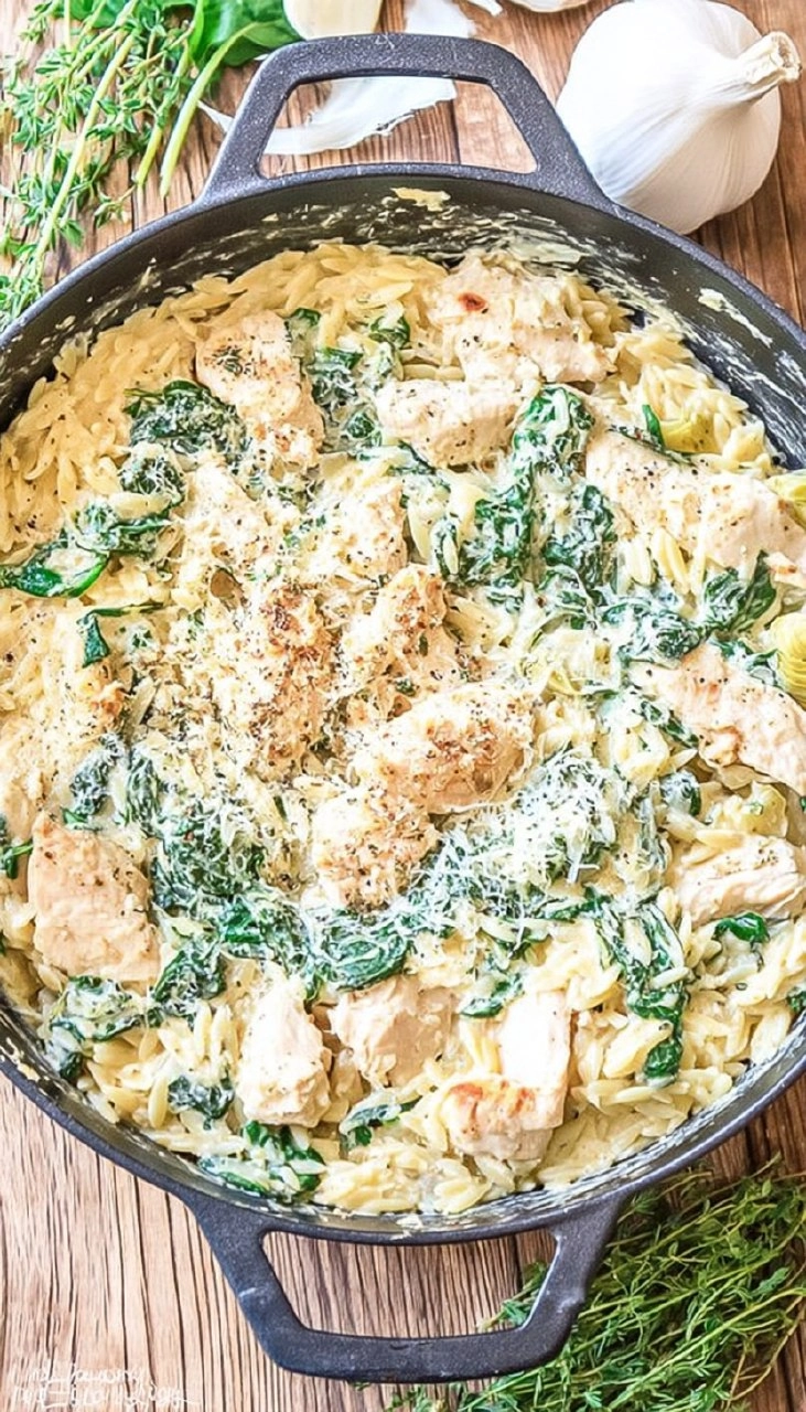 One Pot Spinach Artichoke Chicken Orzo 105 One Pot Spinach Artichoke Chicken Orzo
