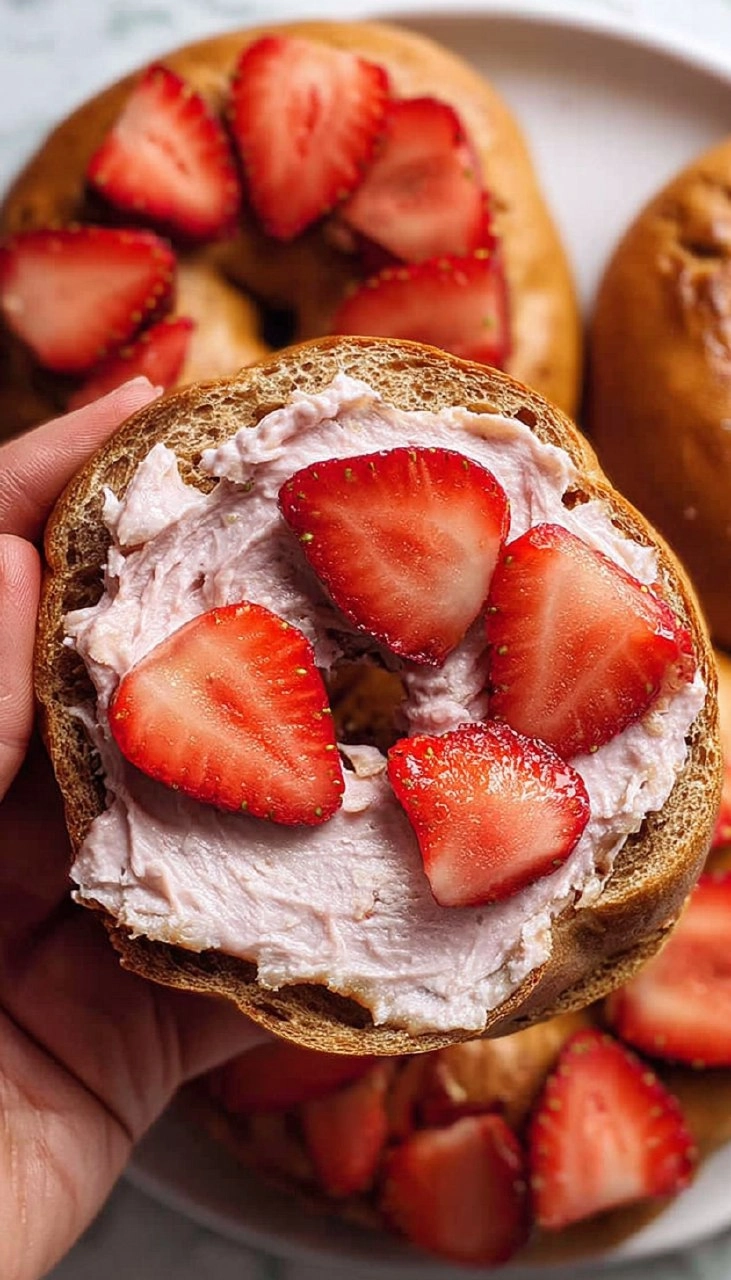 Strawberry Cottage Cheese Bagels