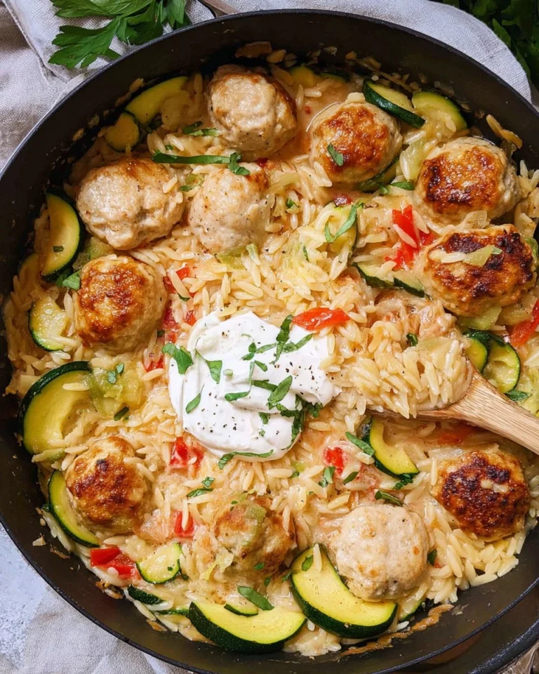Summer-Squash-Orzo-Skillet-with-Chicken-Meatballs-Recipe