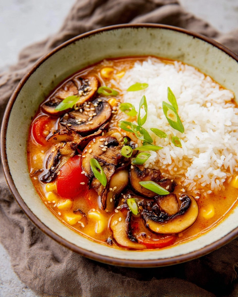 Tomato Miso Soup with Garlic Sesame Mushrooms